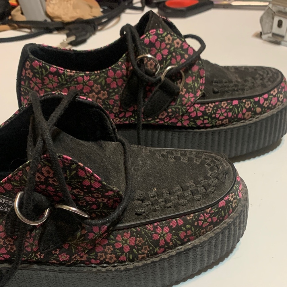 T.U.K Black and Pink Floral Platform Creepers!